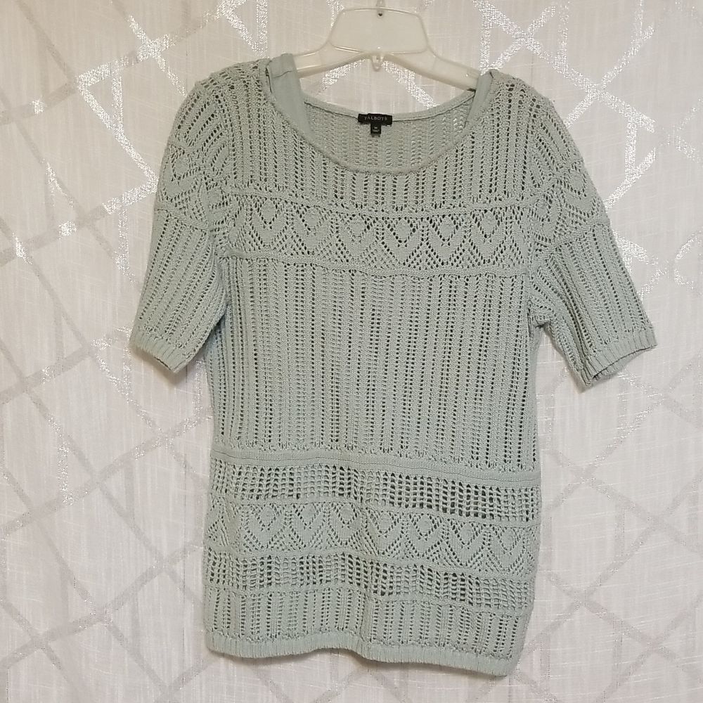Talbots Sweater Womens Size Medium Light Green Knit Lined Casual